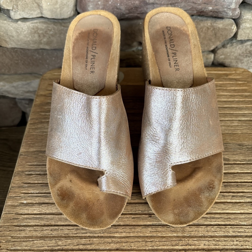 Donald J Pliner Ginie-2 Metallic Platform Slide Gold Womens Shoes Cork Wedge 6 B